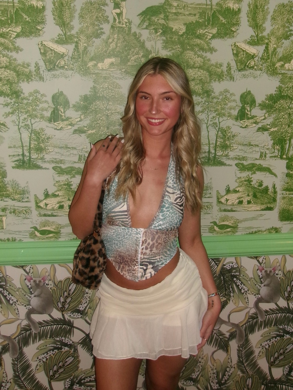 Animal Print Halter Top Blue and Cream